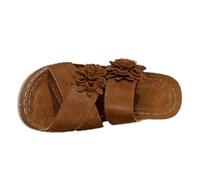Sandales d'été pour femme avec fleurs à enfiler - Sandales compensées à bout ouvert - Sandales compensées avec sangle croisée - Confortables - Talons hauts - Sandales d'été - Sandales à bouche de