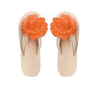 Sandales d'été pour femme - Avec semelle intérieure - Tongs avec fleurs plates - Chaussures d'été bohème - Chaussures de plage élégantes - Antidérapantes - Semelle souple - Chaussons confortables