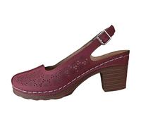 Sandales d'été pour femme avec talon rond - Mules compensées décontractées élégantes - Antidérapantes - Confortables - Slingback - Avec une sangle à boucle, rouge, 41 EU