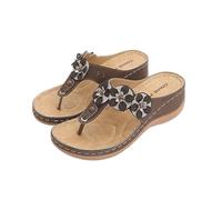 Sandales d'été pour femme : chaussures plates habillées à bout ouvert à la mode pour femme, marron, 36 EU