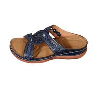 Sandales d'été pour femme - Confortables - À enfiler - Avec strass - Sandales compensées avec sangle croisée - Légères - Plates et creuses - Pour l'extérieur, bleu, 43 EU