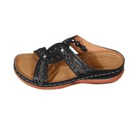 Sandales d'été pour femme - Confortables - À enfiler - Avec strass - Sandales compensées avec sangle croisée - Légères - Plates et creuses - Pour l'extérieur, Noir , 41 EU