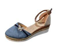 Sandales d'été pour femme - Corde tressée - Bout rond - Nœud creux - Sandales compensées à fond épais, bleu, 40 2/3 EU