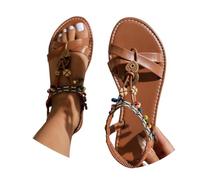 Sandales d'été pour femme - Design bohème ethnique avec strass et perles, bande arrière élastique, chaussures de plage antidérapantes, 030, 41 EU
