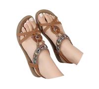 Sandales d'été pour femme - Design bohème ethnique avec strass et perles, bande arrière élastique, chaussures de plage antidérapantes, 056, 35 EU
