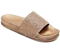 Sandales d'été pour femme et fille - Claquettes de maison tendance plates avec strass - Paillettes - Pour l'été, doré, 39 EU
