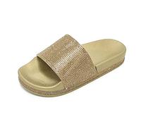 Sandales d'été pour femme et fille - Claquettes de maison tendance plates avec strass - Paillettes - Pour l'été, or, 37 EU