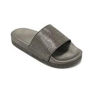 Sandales d'été pour femme et fille - Claquettes de maison tendance plates avec strass - Paillettes - Pour l'été, gris, 41 EU