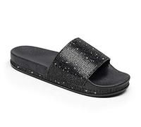 Sandales d'été pour femme et fille - Claquettes de maison tendance plates avec strass - Paillettes - Pour l'été, noir b, 38 EU