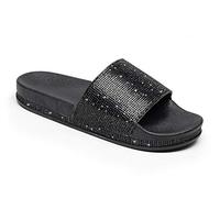 Sandales d'été pour femme et fille - Claquettes de maison tendance plates avec strass - Paillettes - Pour l'été, Noir , 37 EU