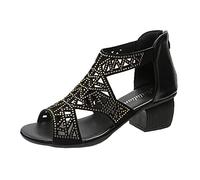 Sandales d'été pour femme - Grand talon moyen - Fermeture éclair dans le dos - Taille 38, doré, 37.5 EU