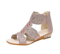 Sandales d'été pour femme - Grand talon moyen - Strass - Fermeture éclair dans le dos - Style décontracté, 1 beige., 40 EU