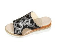 Sandales d'été pour femme - Grande taille - Bout ouvert - Impression tendance - Fond épais - Chaussures à talons - Pour femme, Noir , 39.5 EU