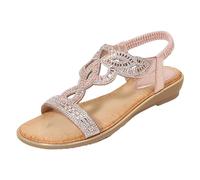 Sandales d'été pour femme - Large largeur - Sandales romaines à lanières scintillantes - Chaussures confortables - Pour l'extérieur, les vacances, les voyages, les loisirs, rose, 5.5 UK 3X-Narrow
