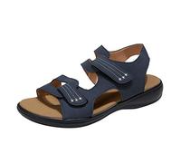 Sandales d'été pour femme - Motif léopard - Bout plat - Avec crochet et nœud - Chaussures décontractées confortables pour femme, bleu, 42 EU X-Étroit