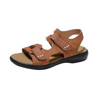 Sandales d'été pour femme - Motif léopard - Bout plat - Avec crochet et nœud - Chaussures décontractées confortables pour femme, marron, 39 EU X-Étroit