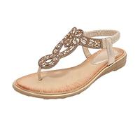 Sandales d'été pour femme - Paillettes - Strass - Loisirs - Tongs plates - Style bohème - Séparateurs d'orteils élégants - Chaussures d'été respirantes - Sandales romaines ergonomiques - Pour