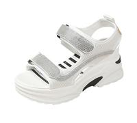 Sandales d'été pour femme - Sandales à paillettes - Sandales compensées avec strass - Sandales de sport respirantes - Sandales de randonnée - Sandales d'extérieur, Blanc., 37 EU