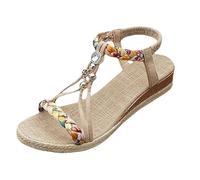 Sandales d'été pour femme - Sandales compensées à bout ouvert - Sangle élastique - Sandales de plage respirantes - Sandales de loisirs - Style bohème - Pour les vacances et la plage, Blanc., 41 EU