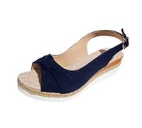 Sandales d'été pour femme - Sandales compensées à plateforme - Boucle - En daim - Papillon - Sandales de loisirs - Semelle plateforme ultra légère - Boucle réglable - Sandales compensées, bleu, 43 EU