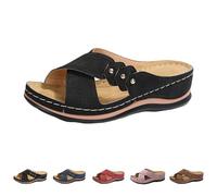 Sandales d'été pour femme - Style rétro - Talon compensé - Couleurs unies - Antidérapantes - Pour l'extérieur, la plage, les vacances, la randonnée, le camping - Confortables et légères, Noir , 37.5