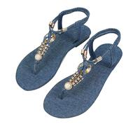 Sandales d'été pour femme - Style romain - Fée - Cent - Assorties - Plat à chevrons - Tongs pour femme, bleu, 37 EU