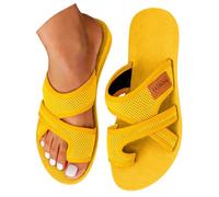 Sandales d'été pour Femmes Hallux Valgus à Gros Orteil Pantoufles Orthopédiques Confortables Chaussures Plates Antidérapantes Nu Pieds Bout Ouvert Sandales en Maille (01-4-Yellow, 41)