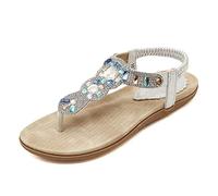 Sandales d'Été pour Femmes T Străp Chaussures Basses Compensées Sandales Tongs Casual Bandeau Élastique Fleur Strass Chaussures Femme Sandales Femme