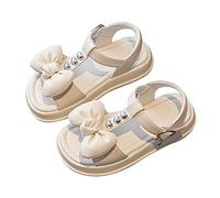 Sandales d'été pour fille 2026 - Pour bébé - Motif amour - Nœud - Chaussures de princesse - Chaussures plates élégantes et confortables - Chaussures de plage à paillettes, Blanc., 32 EU