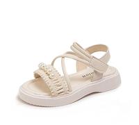 Sandales d'été pour filles, grandes filles, chaussures romaines à fond plat, antidérapantes, avec robe, chaussures habillées pour l'école, blanc, 34 EU