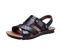 Sandales d'été pour homme en cuir - Sandales de sport creuses - Antidérapantes - Semelles souples - Sandales de trekking - Boucle réglable - Pour la plage - Taille 38 à 48, Noir , 48 EU