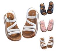 Sandales d'été pour petites filles - Chaussures plates à bout ouvert - Sangle de cheville confortable - Semelle antidérapante - Coupe large - Chaussures de princesse décontractées pour la plage, les