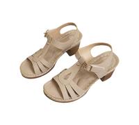Sandales d'été romaines compensées pour femme - Talon bloc - Orthopédiques - Bout ouvert - Antidérapantes - Utilisation quotidienne - Sandales pour femme avec sangle réglable, kaki, 7.5 UK 3X-Narrow