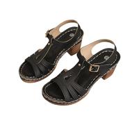 Sandales d'été romaines compensées pour femme - Talon bloc - Orthopédiques - Bout ouvert - Antidérapantes - Utilisation quotidienne - Sandales pour femme avec sangle réglable, Noir , 7 UK 3X-Narrow