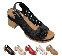 Sandales d'été tendance à talon épais - Bouche de poisson - Décoration florale - Sandales à bout ouvert - Pour fête, vacances, voyage, plage, randonnée, shopping - Chaussures décontractées et