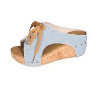 Sandales d'été Tendance, faciles à Enfiler, à Semelle Plate et Respirante, avec Lacets Ajustables pour Un Confort Optimal à l'intérieur comme à l'extérieur. (Light Blue, 43)