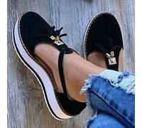 Sandales d'été Tendance pour Femme avec Sangle à Boucle Franges Solides - Talon Plat - Décontractées - Grande Taille - Chaussures à Bout fermé - Espadrilles de Plage Vintage à Talons (3 Noir 41