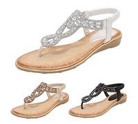 Sandales d'été tendance pour femme - Décoration en cristal - Sangle de cheville élastique - Talon incliné - Couleur unie - Antidérapantes - Bout clip - Sandales de scène, fête, voyage, plage