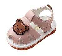Sandales d'extérieur en cuir pour bébé - Design ajouré - Chaussures pour apprendre à marcher - Antidérapantes et respirantes - Confortables - Pour enfants - Chaussures pieds nus, Rose, 19 EU