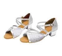 Sandales d'intérieur pour tout-petit - Semelle souple - Talon plat - Chaussures de danse à paillettes - Chaussures de danse en satin pour l'intérieur - Bottes de neige 24, argenté, 28.5 EU