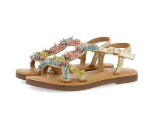 SANDALES DORÉES EN CUIR AVEC ORNEMENTS DE PERLES MULTICOLORES POUR FILLE ET GARÇON TICE