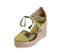 Sandales élégantes à brides et talons en corde tressée ornées d'un nœud sur le devant et d'une plateforme épaisse à bout rond parfaites pour vos journées décontractées et vos escapades (Green, 36)
