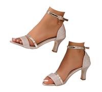 Sandales élégantes à talon bloc pour femme avec sangles et bout ouvert, talon moyen stable pour un bon maintien, semelle antidérapante pour un maintien sûr, chaussures d'été confortables, or, 39 EU