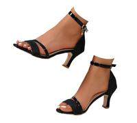 Sandales élégantes à talon bloc pour femme avec sangles et bout ouvert, talon moyen stable pour un bon maintien, semelle antidérapante pour un maintien sûr, chaussures d'été confortables, Noir , 39 EU
