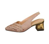 Sandales élégantes avec strass et talon bloc, assise confortable pour un look élégant, semelle robuste pour un bon maintien, chaussures d'été, chaussures de plage, sandales, or, 40 EU