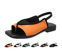 Sandales élégantes et confortables avec soutien de la voûte plantaire pour femme pour une utilisation toute la journée Noir Sandales plates Summe Bout ouvert Chaussures décontractées, Orange, 43 EU