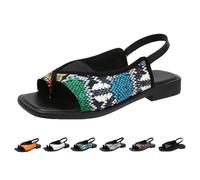Sandales élégantes et confortables avec soutien de la voûte plantaire pour femme pour une utilisation toute la journée Noir Sandales plates Summe Bout ouvert Chaussures décontractées, coloré, 43 EU
