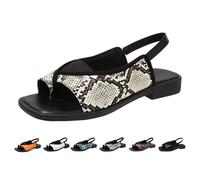 Sandales élégantes et confortables avec soutien de la voûte plantaire pour femme pour une utilisation toute la journée Noir Sandales plates Summe Bout ouvert Chaussures décontractées, Imprimé serpent