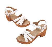 Sandales Élégantes for Femmes À Talon Bloc 2024 Nouvelles Sandals Avec Boucle Sandales D'été En Cuir PU À Bout Ouvert Chaussures De Plage De Loisirs for Intérieur Extérieur ( Color : White , Size : 38