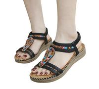 Sandales élégantes pour femme : élégantes belles filles élastiques Slingback Chaussures plates pour femme Chaussures de plage Boho Tongs d'été Grandes tailles Semelles souples Chaussures d'été